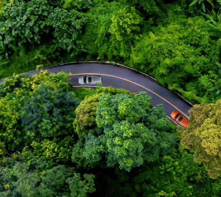 top view of a car in a road